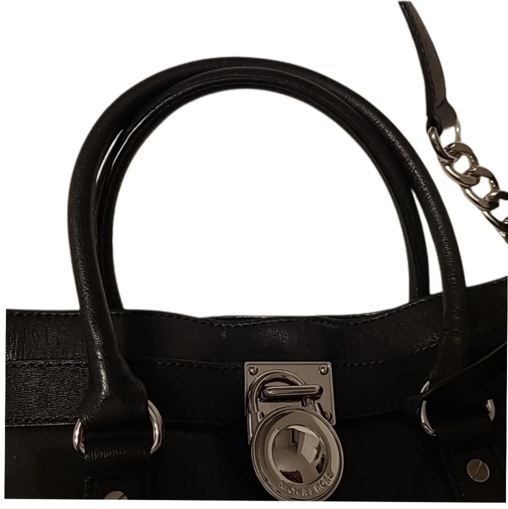 Michael Kors Black Saffiano Leather Hamilton Satchel Tote w/chain strap EUC